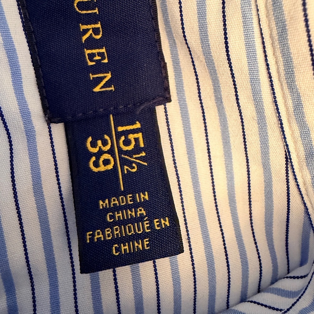 Ralph Lauren 15.5 M Button Down Long Sleeve White Blue Stripe Dress Casual Shirt - Picture 4 of 8
